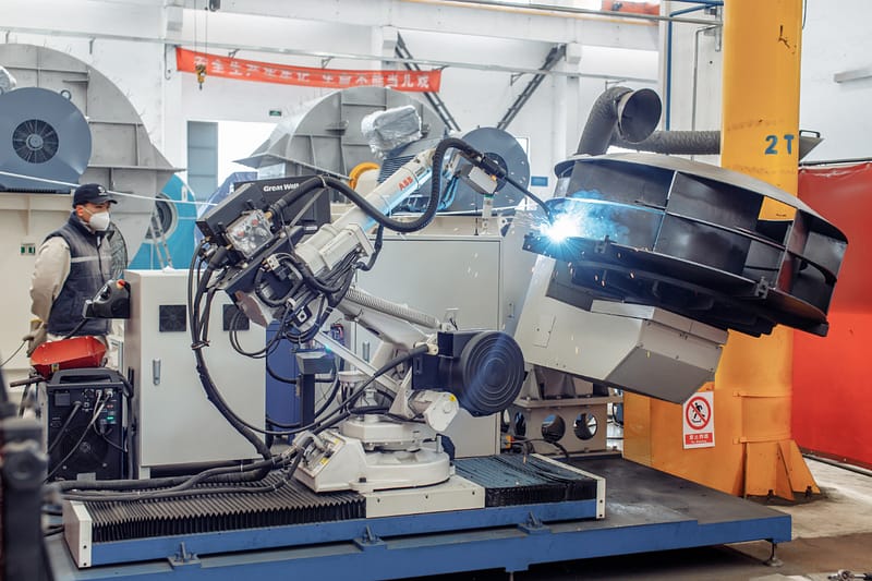 Robot welding impeller for industrial fan. Halifax Fan Group, Nantong, China.
