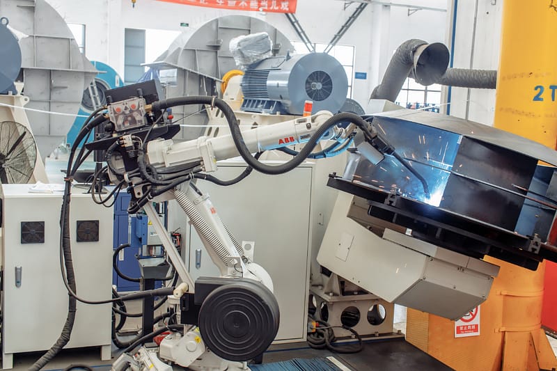 Robot welding impeller for industrial fan. Halifax Fan Group, Nantong, China.